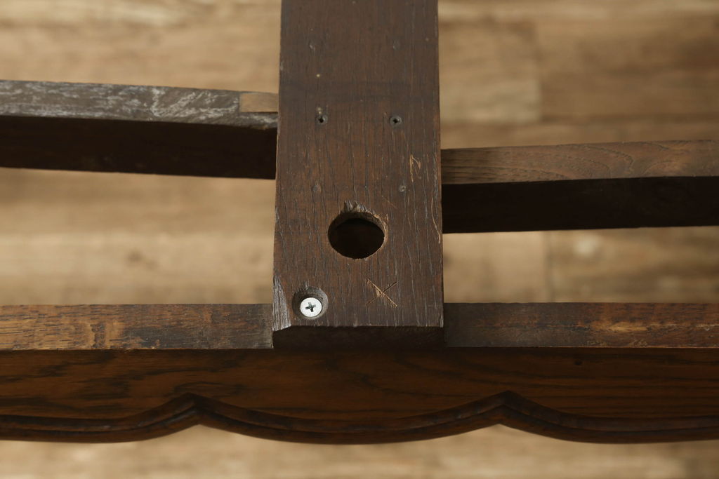 フランスアンティーク　オーク材　パーケット天板のデザインが素敵な伸長式ダイニングテーブル(エクステンションテーブル、ドローリーフテーブル)(R-051686)