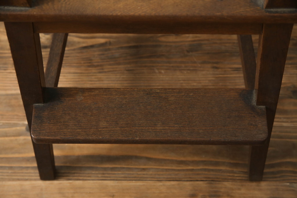 和製アンティーク　古いナラ材の象嵌入りラタン張りチャイルドチェア(アームチェア、ダイニングチェア、こども椅子、子どもイス)(R-073413)