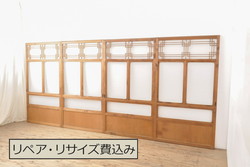 アンティークペイント ダイヤガラス!日本製古い洋館の上げ下げ窓1セット(3)