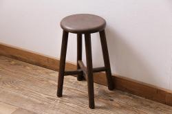 アンティーク家具　昭和中期　カシ材　使い込まれた風合いが魅力のレトロな木製スツール(椅子、花台)(R-043738)