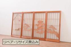 アンティーク建具　ダイヤガラス　趣ある木味が魅力のガラス窓1枚(ガラス戸、引き戸)(R-067820)