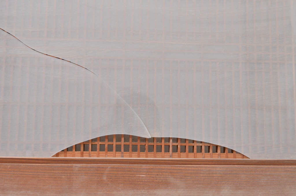 アンティーク建具　片面ガラス　和の趣溢れる筬欄間1枚(格子欄間、明かり取り、明り取り、オサランマ、おさらんま)(R-071525)