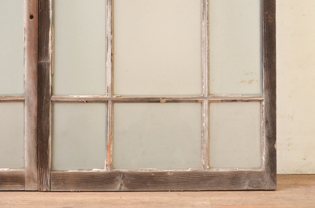 アンティーク建具　大正ロマン　ノスタルジックな雰囲気溢れるガラス窓2枚セット(引き戸、ガラス戸)(R-071273)