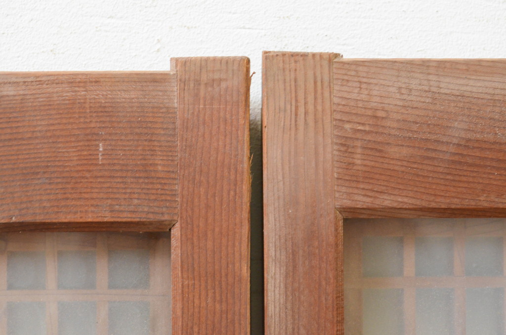 アンティーク建具　片面ガラス　上質な和の空間を演出する書院戸2枚セット(引き戸、ガラス戸、ガラス窓)(R-070990)