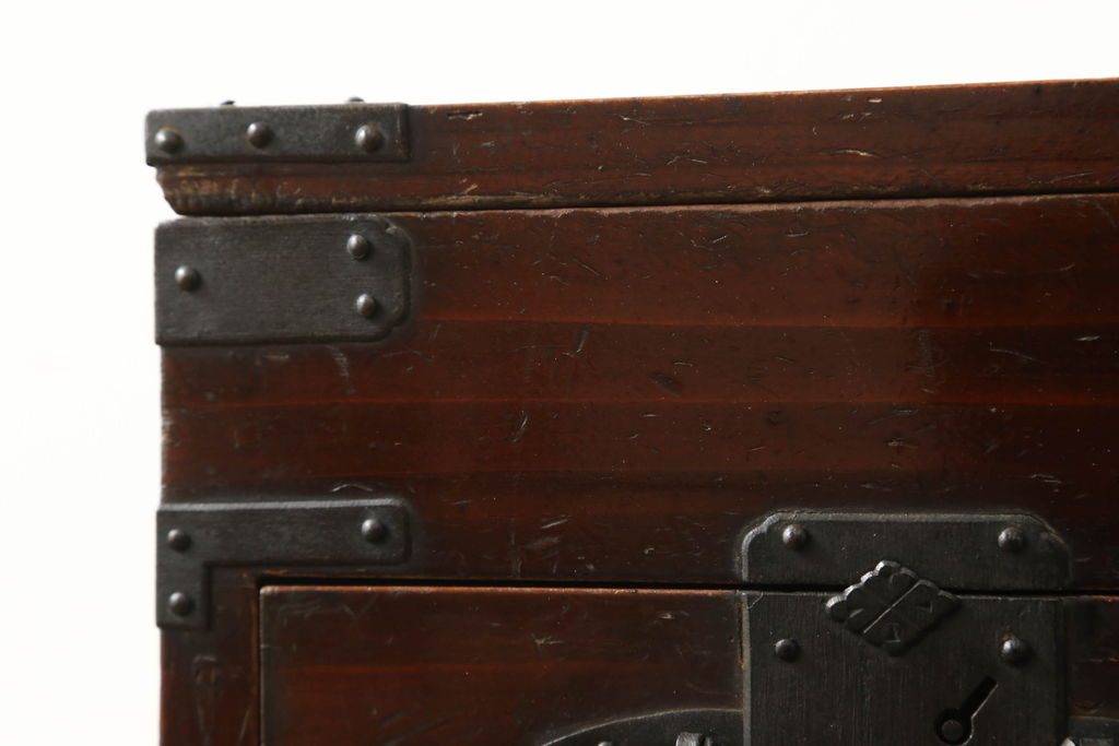 アンティーク雑貨　明治期　漆塗り　経年を感じる古い質感が味わい深い二本松硯箱(文箱、筆箱、小物収納、小引き出し)(R-051547)
