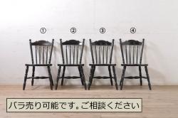 中古　美品　北海道民芸家具　クラシカルな雰囲気を醸し出すダイニングチェア　デザイン違い2脚セット(椅子、板座チェア)(R-058311)