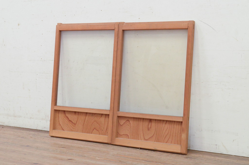 アンティーク建具　どこか懐かしい雰囲気漂う小さなガラス窓2枚セット(引き戸、ガラス戸)(R-072139)