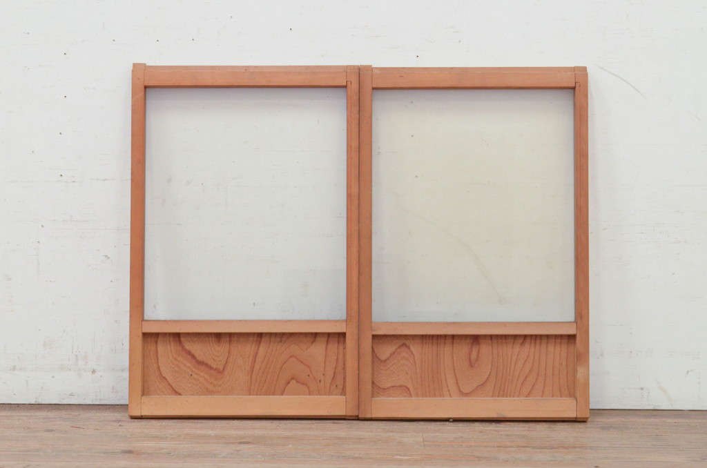アンティーク建具　どこか懐かしい雰囲気漂う小さなガラス窓2枚セット(引き戸、ガラス戸)(R-072139)