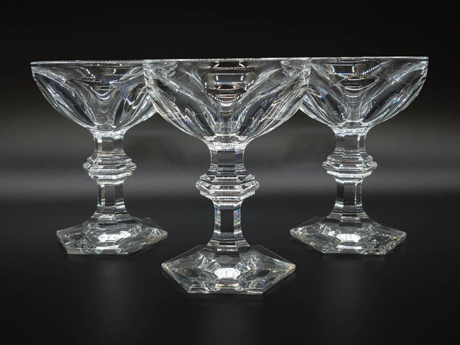 フランス　Baccarat　バカラ　アルクール　どの角度から見ても精巧かつ美しいシャンパンクープグラス3客セット(フルレッドクリスタルガラス)(R-073825)