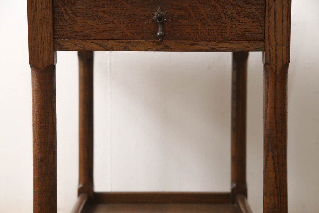 イギリスアンティーク　オーク材　両面引き出し付きのバタフライサイドテーブル(バタフライテーブル、ドロップリーフテーブル、作業台)(R-065953)