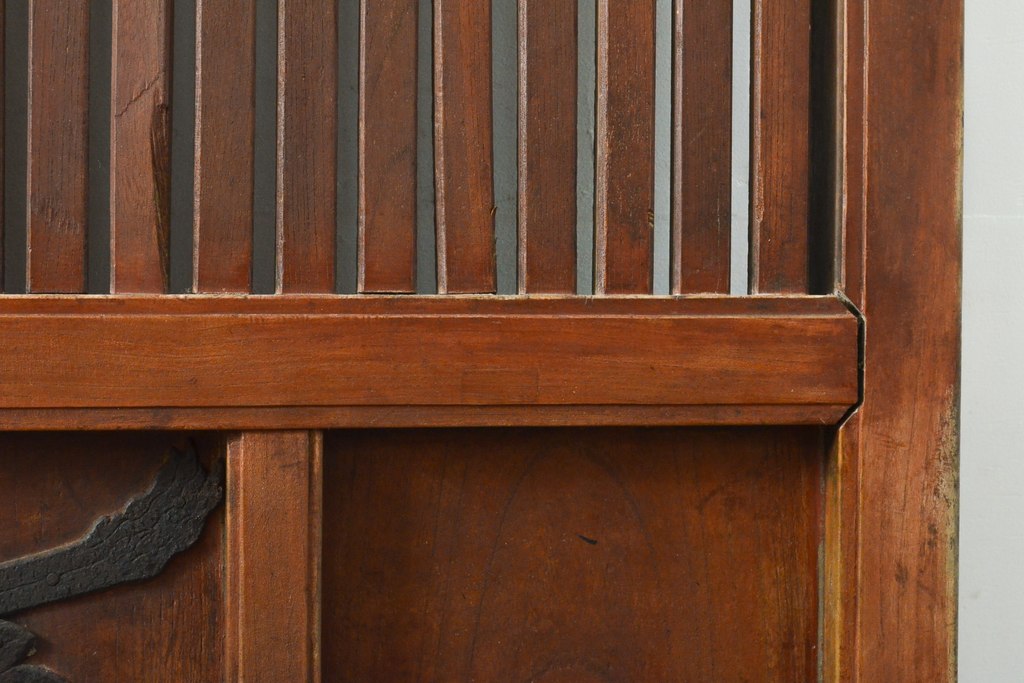 和製アンティーク　総ケヤキ材　こだわりの金具が格好いい格子蔵戸1枚(玄関戸、引き戸、建具)(R-055071)