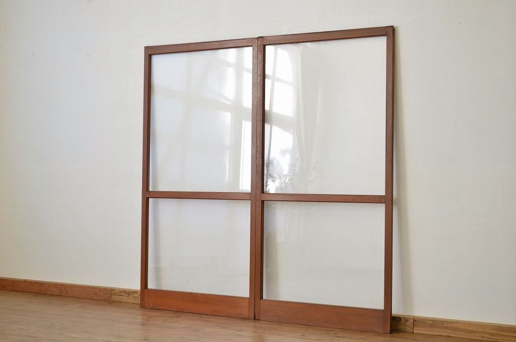 昭和レトロ 古い木の大きなガラス引き戸2枚(ガラス戸・建具) | ラフジュ工房