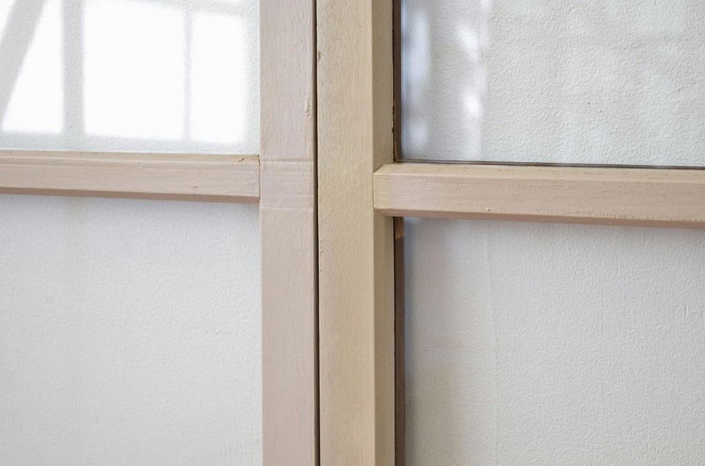 昭和レトロ　ペイントガラス引き戸2枚セット(1)(ガラス戸・窓)