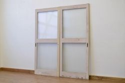 昭和レトロ 大版銀モールガラスのペイント引き戸2枚セット(4)(ガラス戸・建具)