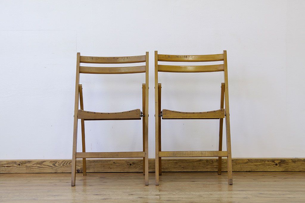 ヴィンテージ家具　イギリスビンテージ　フォールディングチェア折り畳み椅子2脚セット
