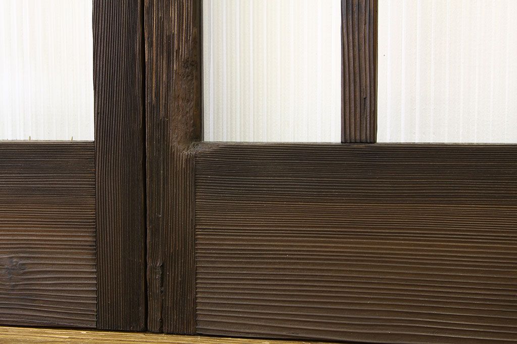 アンティーク　古い木のモールガラス格子戸2枚セット(ガラス戸・引き戸)