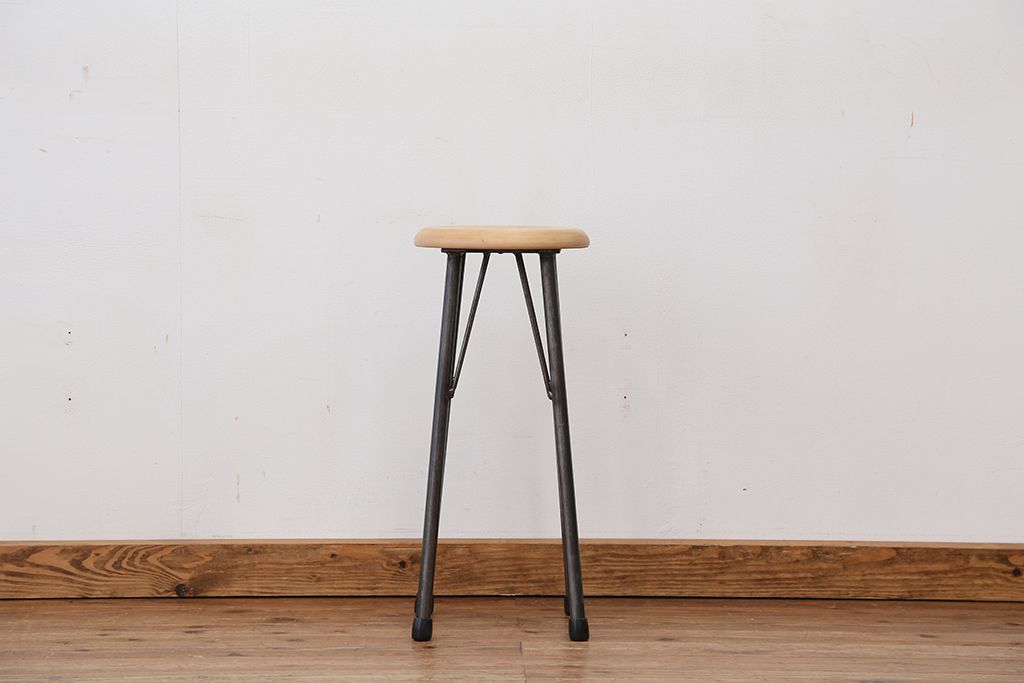 アンティーク家具　オリジナル　アイアンハイスツール 1脚(丸椅子)インダストリアアル工業系(4)