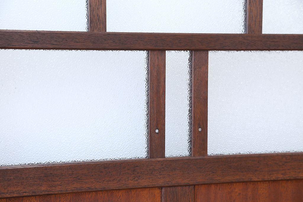 和製アンティーク　ダイヤガラス!古い木の背の低い引き戸2枚セット(ガラス戸・窓)