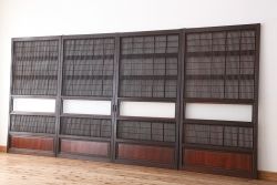 アンティーク　腰板欅材の美しい格子戸　4枚セット(裏障子付き)