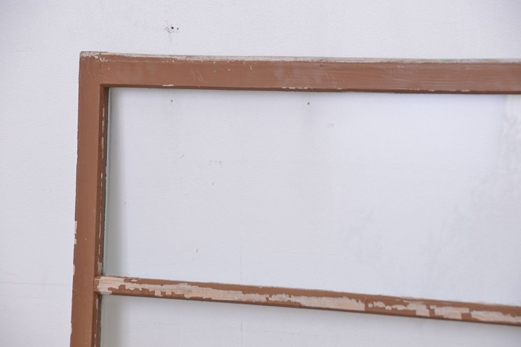 アンティーク ペンキの剥げたシンプルなガラス戸 2枚セット(2)(窓・引き戸)
