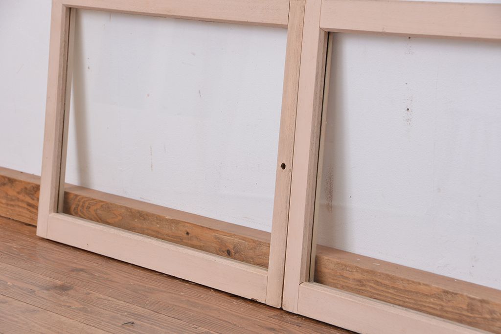 アンティーク　古い木のシンプルなペイントガラス引き戸 2枚セット(1)(窓/ガラス戸)