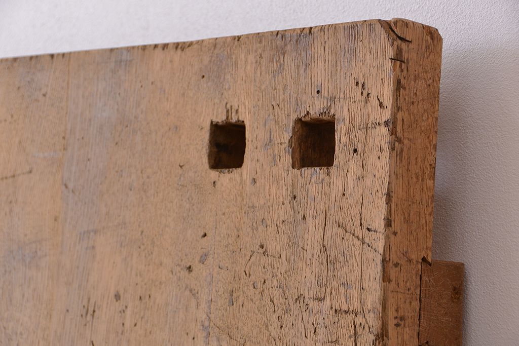 アンティーク家具　1960年代　使い込まれた　ナラ材総無垢　極厚天板(2)(古材、テーブル、材料)