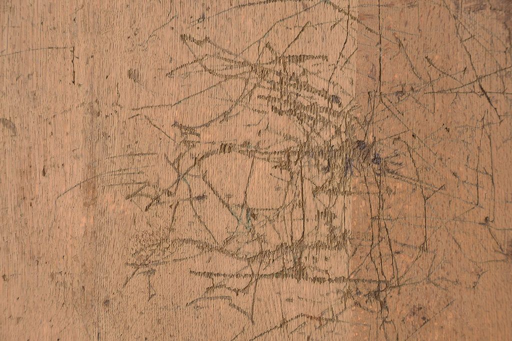 アンティーク家具　1960年代　使い込まれた　ナラ材総無垢　極厚天板(9)(古材、テーブル、材料)