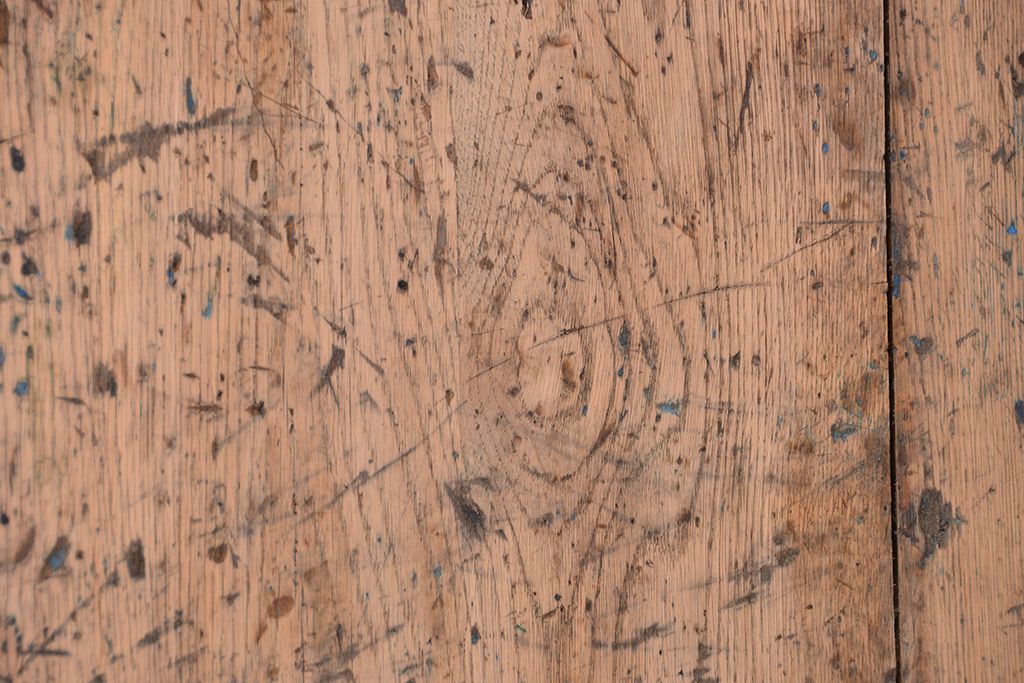 アンティーク雑貨　1960年代　使い込まれた　ナラ材総無垢　極厚天板(11)(古材、テーブル、材料)