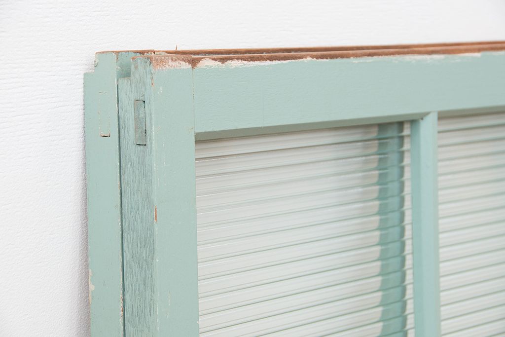 昭和レトロ　ペンキの剥げたモールガラス引き戸2枚セット(3)(ガラス、窓)