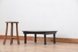アンティーク家具　アンティーク　古い栓材の丸型ちゃぶ台(1)(テーブル、机)