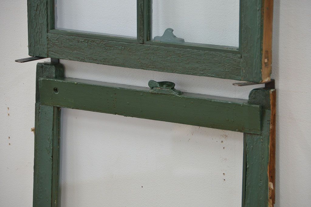 アンティークペイント クリアガラス　古い洋館の上げ下げ窓1セット(1)