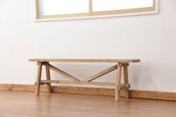 アンティーク家具　アンティーク 古い木味のシンプルなベンチ(2)(長椅子、長イス)　