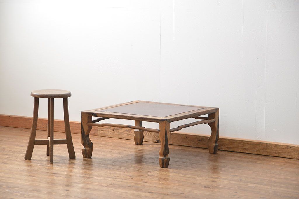 古い木製のテーブル　欅製無垢材 欅製座卓　古家具　古民家