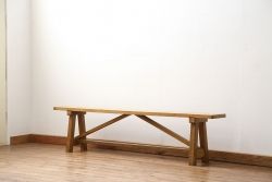 レトロ家具　昭和レトロ 古い木の長椅子(1)(ベンチ、長イス)