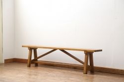 レトロ家具　昭和レトロ 古い木の長椅子(2)(ベンチ、長イス)