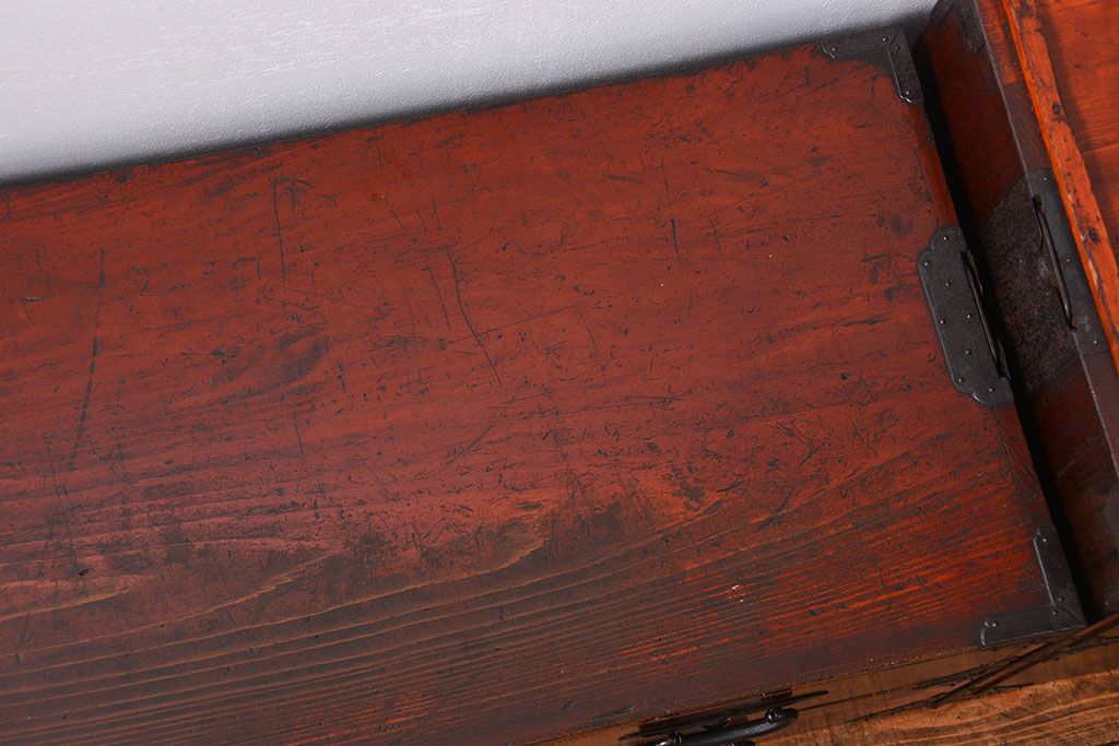 アンティーク家具　古民具・骨董 上手物!漆のキレイな前面欅材玉杢 二段重ね仙台箪笥