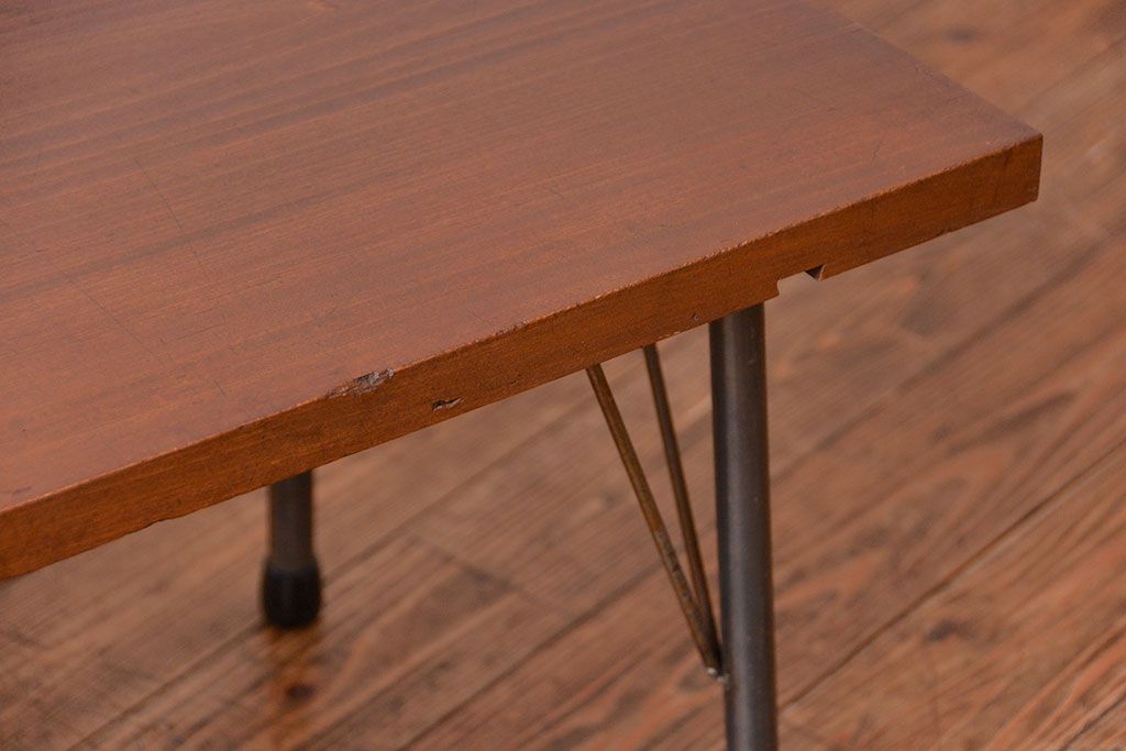 アンティーク家具　アンティーク 天板一枚板　使い込まれた古材天板の鉄脚センターテーブル(2)(ベンチ、長椅子、長イス)