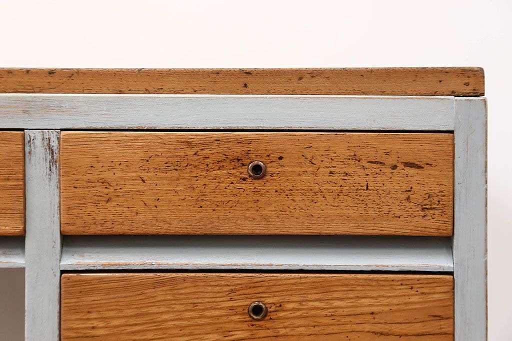 アンティーク家具　アンティークペイント かわいい片袖机(テーブル、作業台)