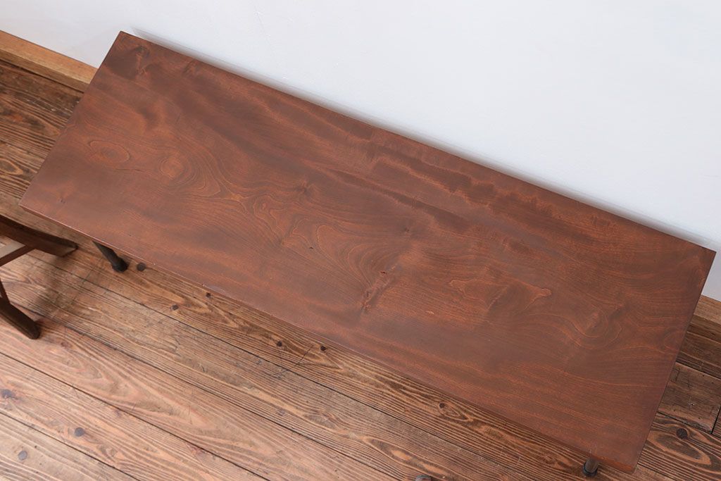アンティーク家具　アンティーク 天板一枚板　使い込まれた古材天板の鉄脚センターテーブル(8)