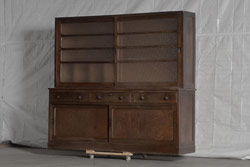 レトロ家具　ナラ材　昭和レトロな重ねキャビネット(収納棚、食器棚)(R-036289)