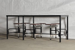 ラフジュ工房オリジナル　6脚格納スツール付きテーブル(6人掛け、ダイニングテーブル、作業台)(R-037157)