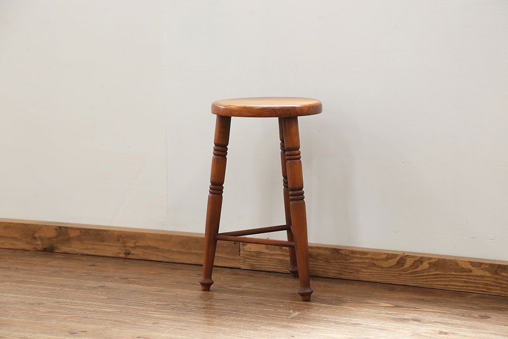 中古 かわいいデザインの木製スツール(丸椅子) | ラフジュ工房