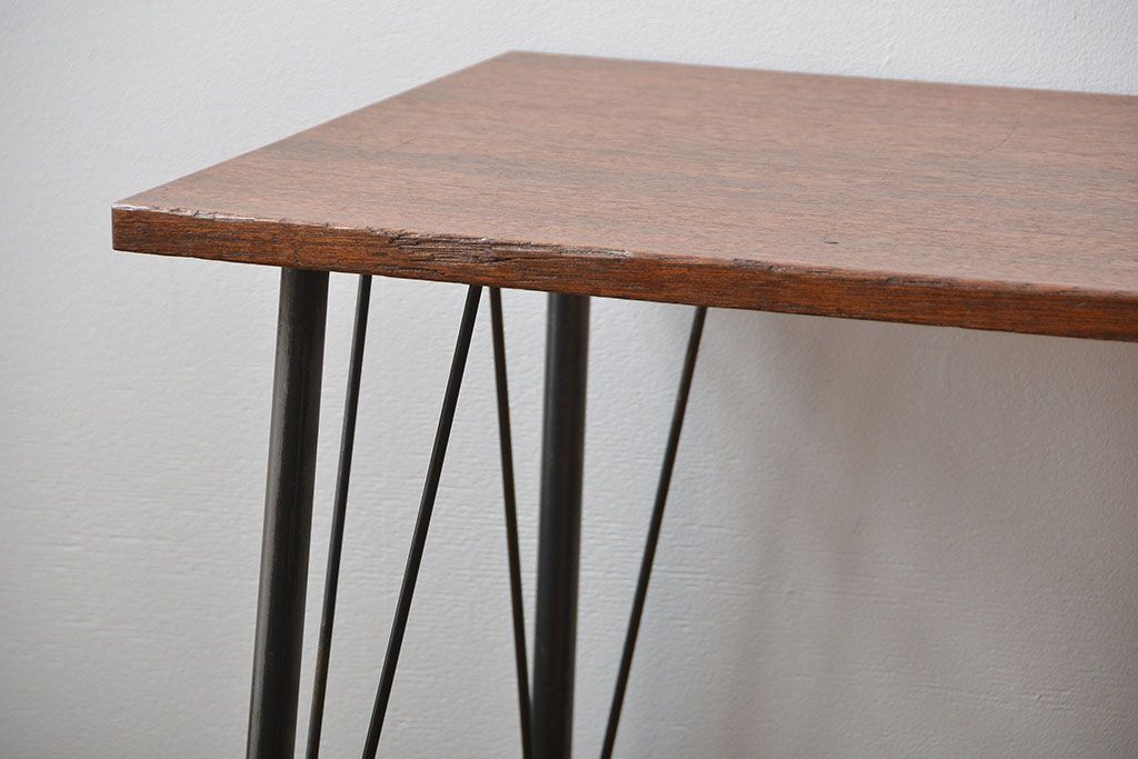 アンティーク家具　アンティーク  天板一枚板 古材を使った鉄脚テーブル(4)(作業台、机)