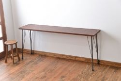 レトロ家具　昭和レトロ　天板一枚板　古材を使った鉄脚テーブル(3)(作業台)