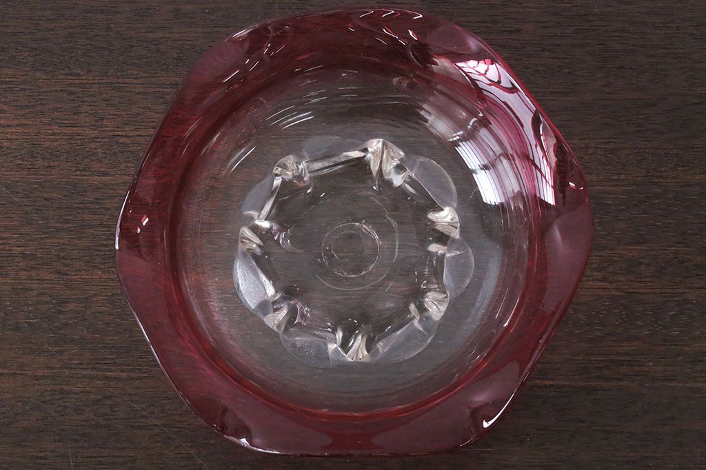 アンティーク雑貨　アンティーク　大正〜昭和初期・赤フリルガラス鉢(氷コップ)