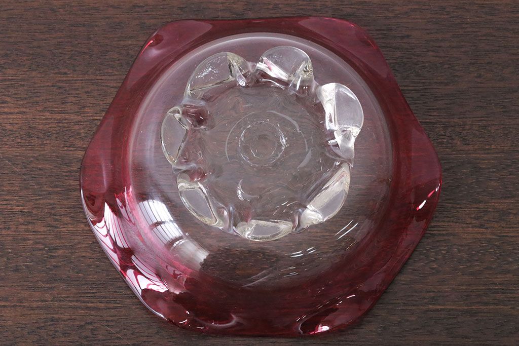 アンティーク雑貨　アンティーク　大正〜昭和初期・赤フリルガラス鉢(氷コップ)