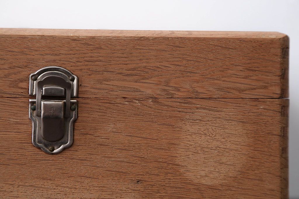 アンティーク雑貨　昭和レトロ　ナラ材の小さなアンティーク木箱