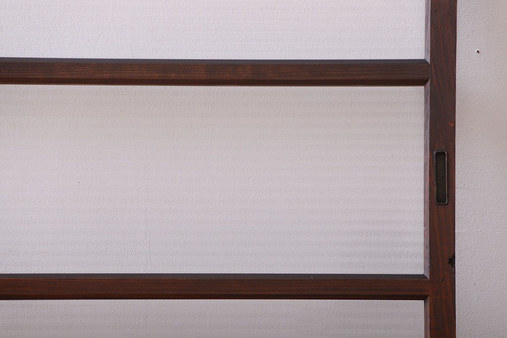 アンティーク　レトロな古い木味のモールガラス入り引き戸2枚セット(窓)(3)