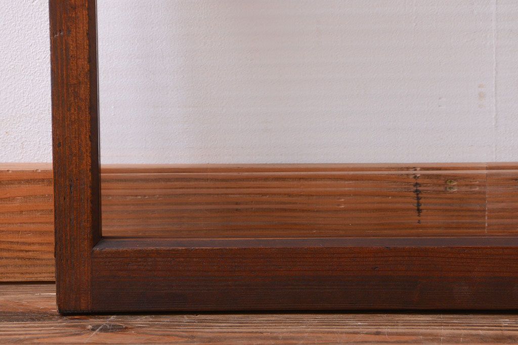アンティーク　レトロな古い木味のモールガラス入り引き戸2枚セット(窓)(3)