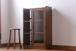 アンティーク家具　和製アンティーク　古い木の飾り棚付きブックケース(本箱)